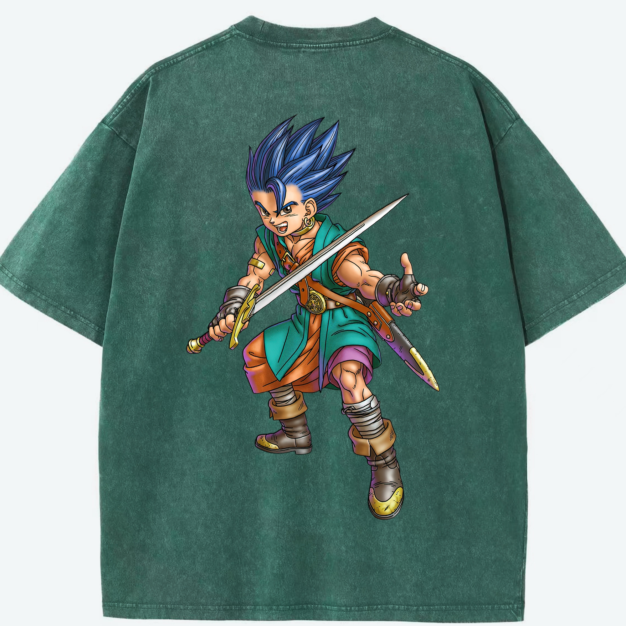 （画像用） ドラゴンクエスト Doragon Kuesuto Dragon Quest 綿100% ヴィンテージ風 半袖Tシャツ（背面プリント）